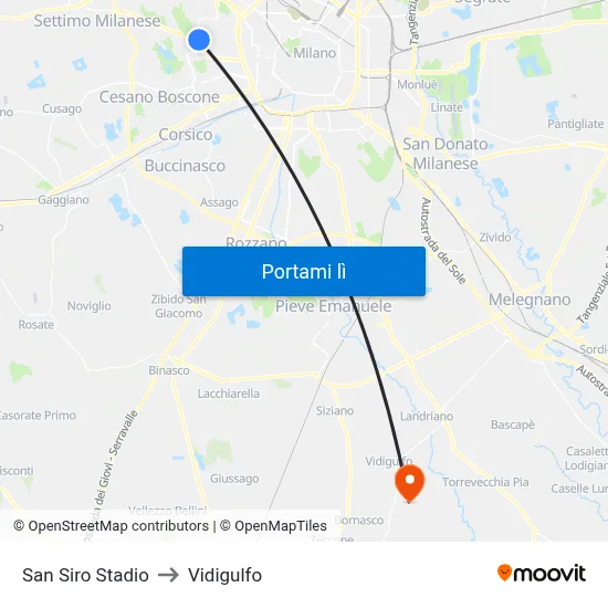 San Siro Stadio to Vidigulfo map