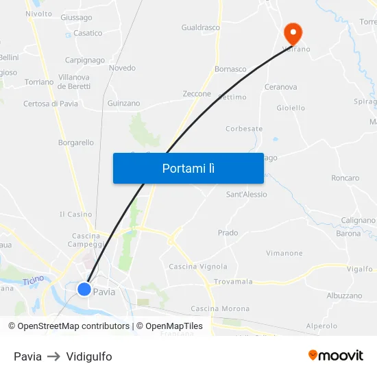 Pavia to Vidigulfo map