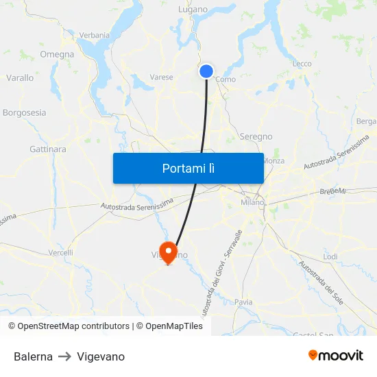 Balerna to Vigevano map