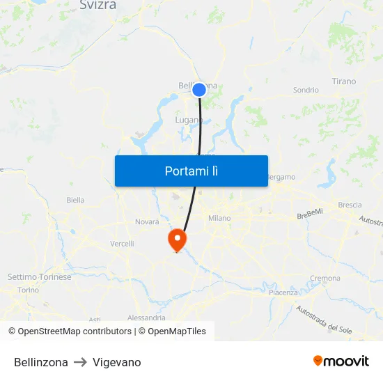 Bellinzona to Vigevano map