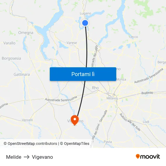 Melide to Vigevano map