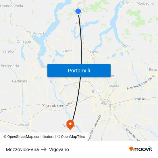 Mezzovico-Vira to Vigevano map