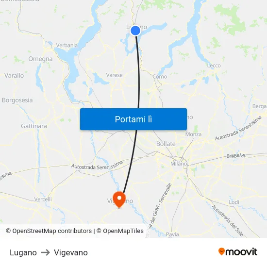 Lugano to Vigevano map