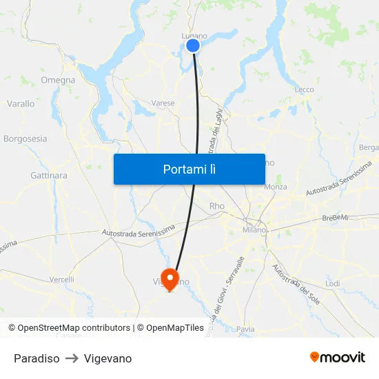 Paradiso to Vigevano map