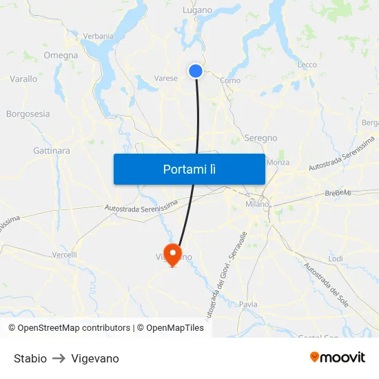 Stabio to Vigevano map