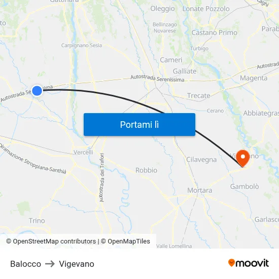 Balocco to Vigevano map