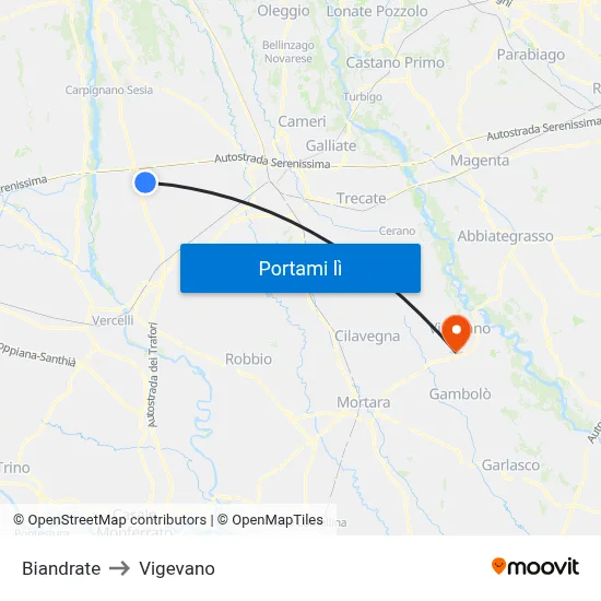 Biandrate to Vigevano map