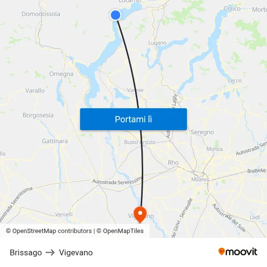 Brissago to Vigevano map
