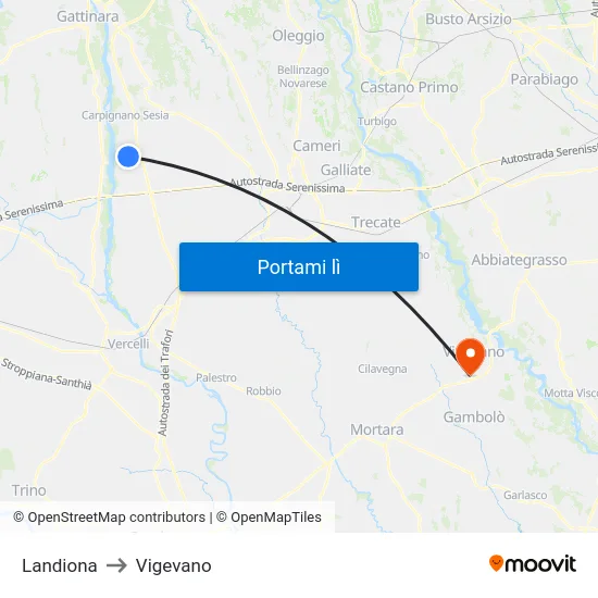 Landiona to Vigevano map