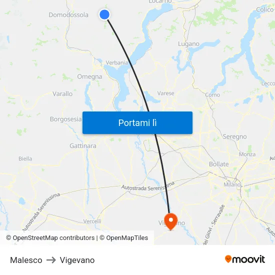 Malesco to Vigevano map