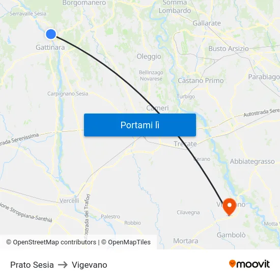 Prato Sesia to Vigevano map