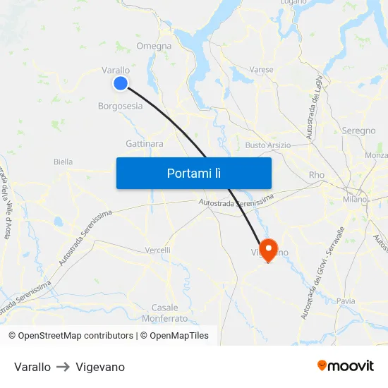 Varallo to Vigevano map