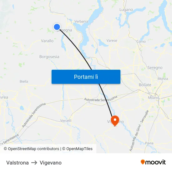 Valstrona to Vigevano map