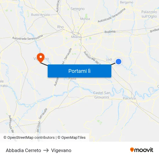 Abbadia Cerreto to Vigevano map