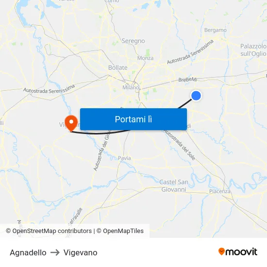 Agnadello to Vigevano map
