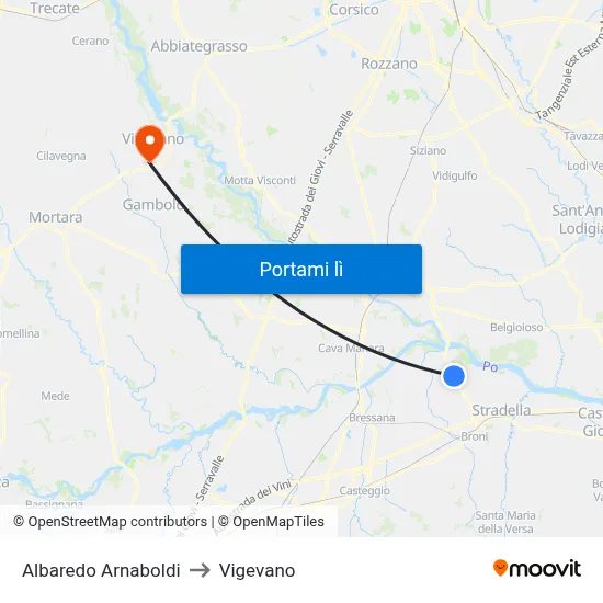 Albaredo Arnaboldi to Vigevano map