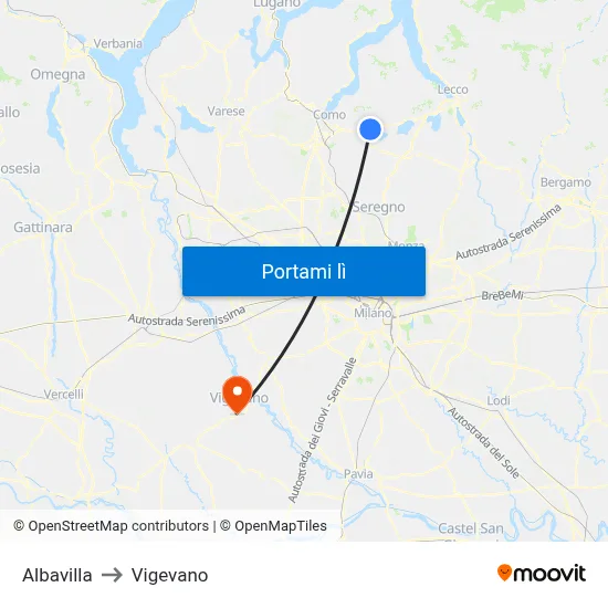 Albavilla to Vigevano map