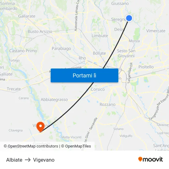 Albiate to Vigevano map