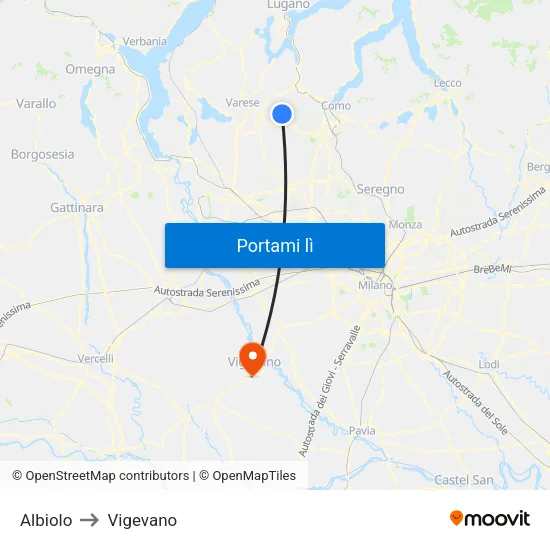 Albiolo to Vigevano map