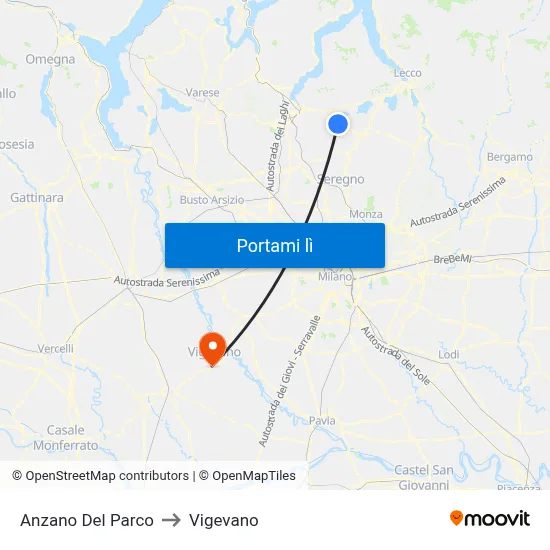 Anzano Del Parco to Vigevano map