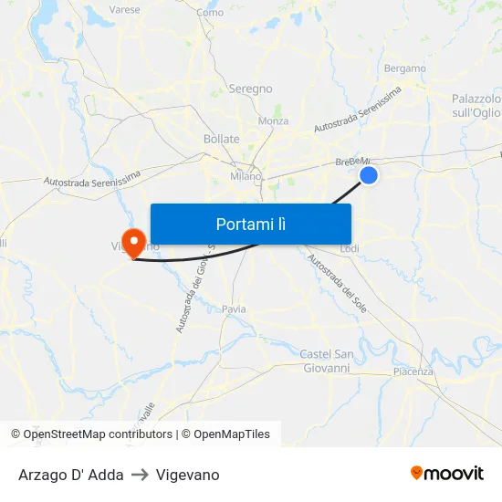 Arzago D' Adda to Vigevano map