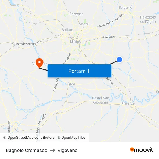 Bagnolo Cremasco to Vigevano map