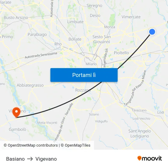Basiano to Vigevano map