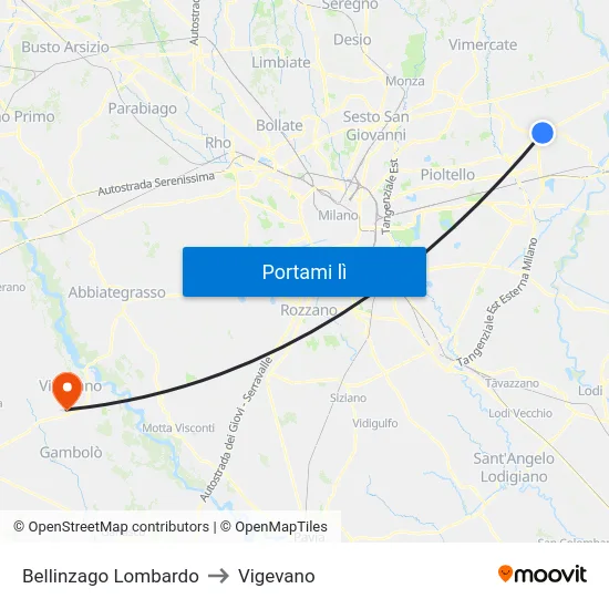 Bellinzago Lombardo to Vigevano map