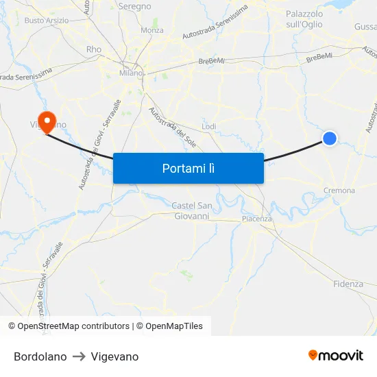 Bordolano to Vigevano map