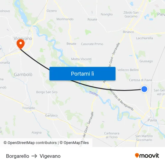 Borgarello to Vigevano map