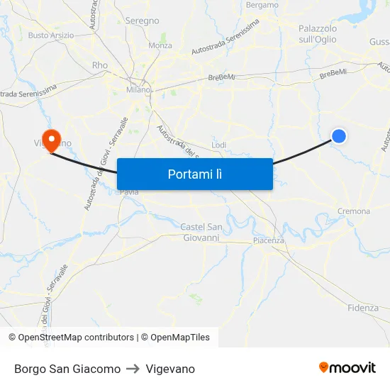 Borgo San Giacomo to Vigevano map