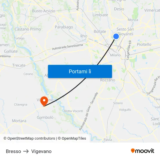 Bresso to Vigevano map