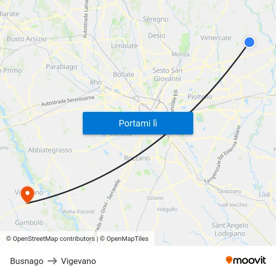 Busnago to Vigevano map