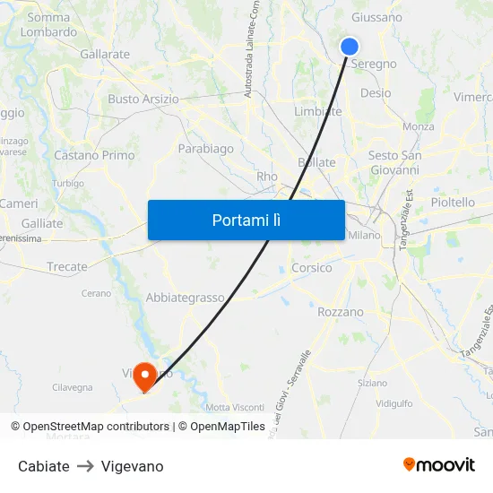 Cabiate to Vigevano map