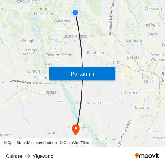 Cairate to Vigevano map