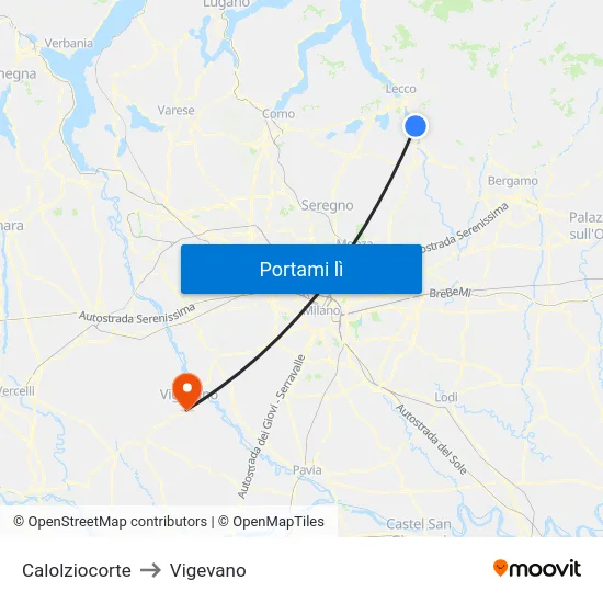 Calolziocorte to Vigevano map