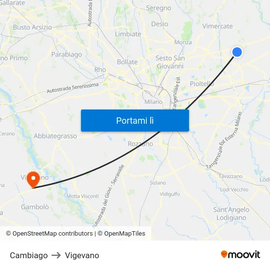 Cambiago to Vigevano map