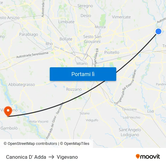 Canonica D' Adda to Vigevano map