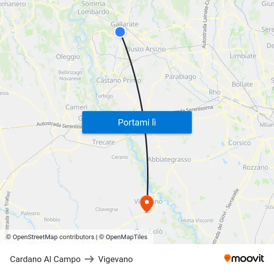 Cardano Al Campo to Vigevano map