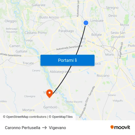 Caronno Pertusella to Vigevano map