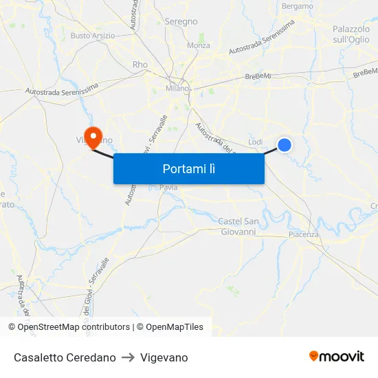 Casaletto Ceredano to Vigevano map