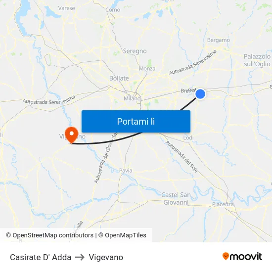 Casirate D' Adda to Vigevano map