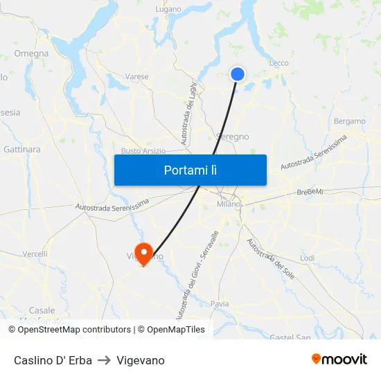 Caslino D' Erba to Vigevano map