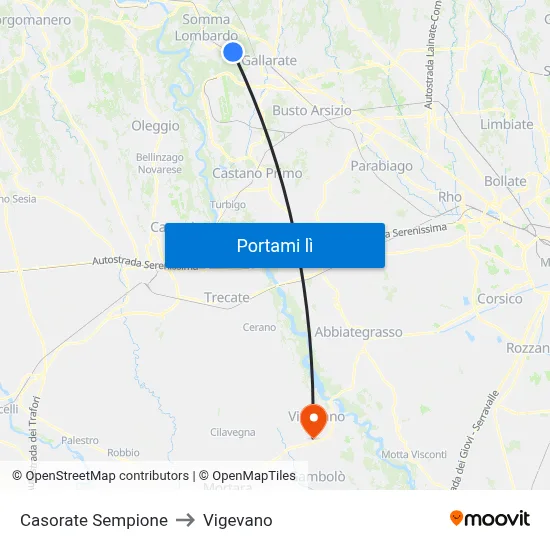 Casorate Sempione to Vigevano map