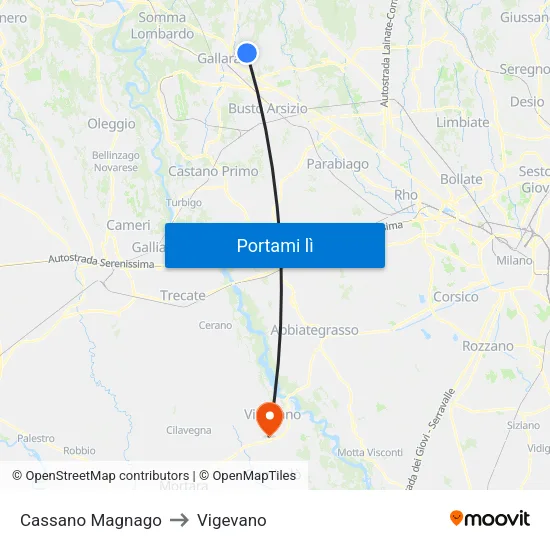 Cassano Magnago to Vigevano map