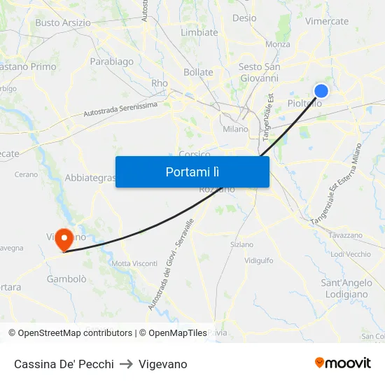 Cassina De' Pecchi to Vigevano map