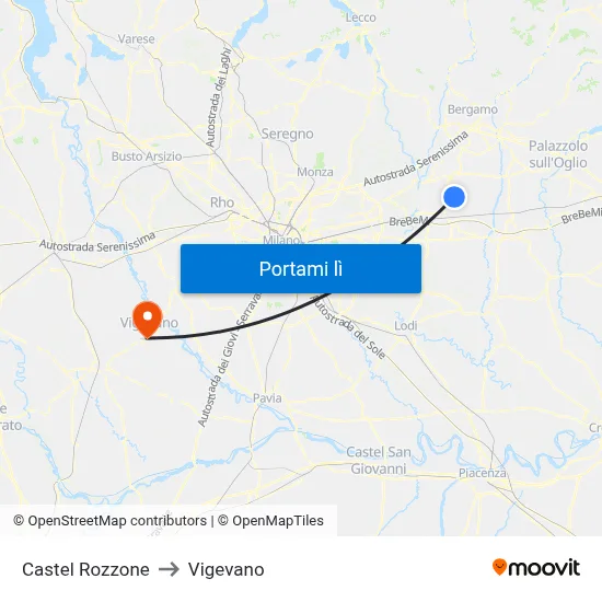 Castel Rozzone to Vigevano map