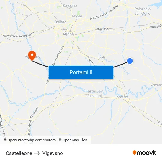 Castelleone to Vigevano map