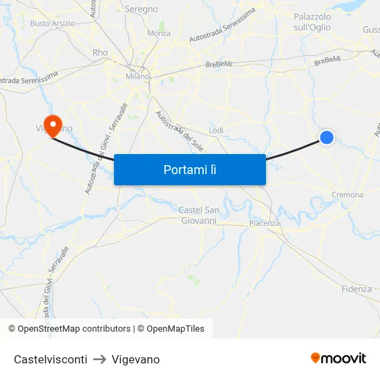 Castelvisconti to Vigevano map