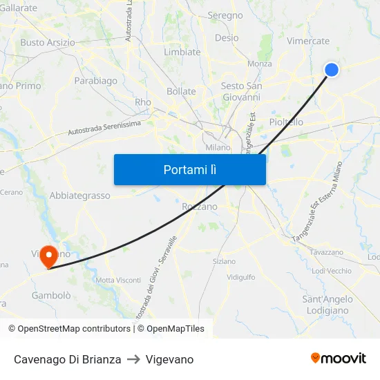 Cavenago Di Brianza to Vigevano map